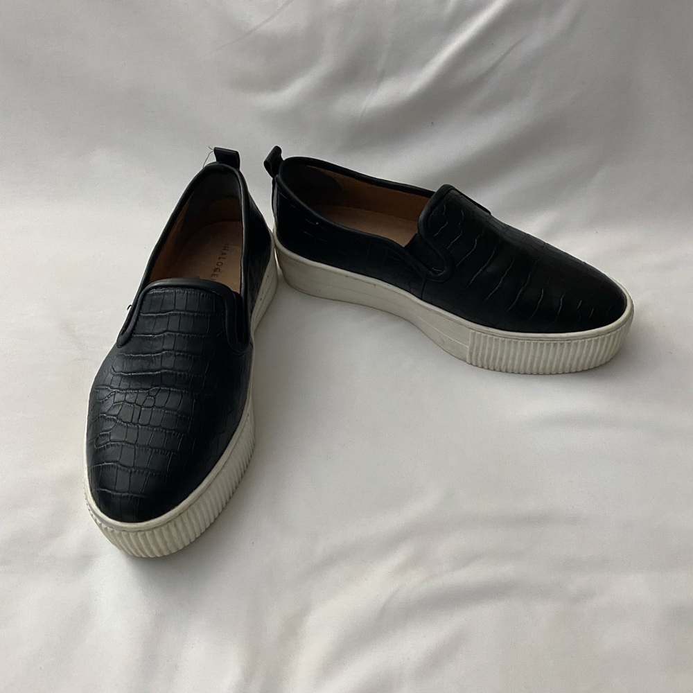 Halogen Black Leather Platform Sneakers